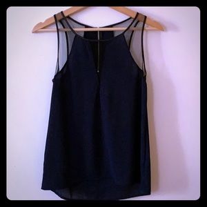 Small navy top with see-through black mesh